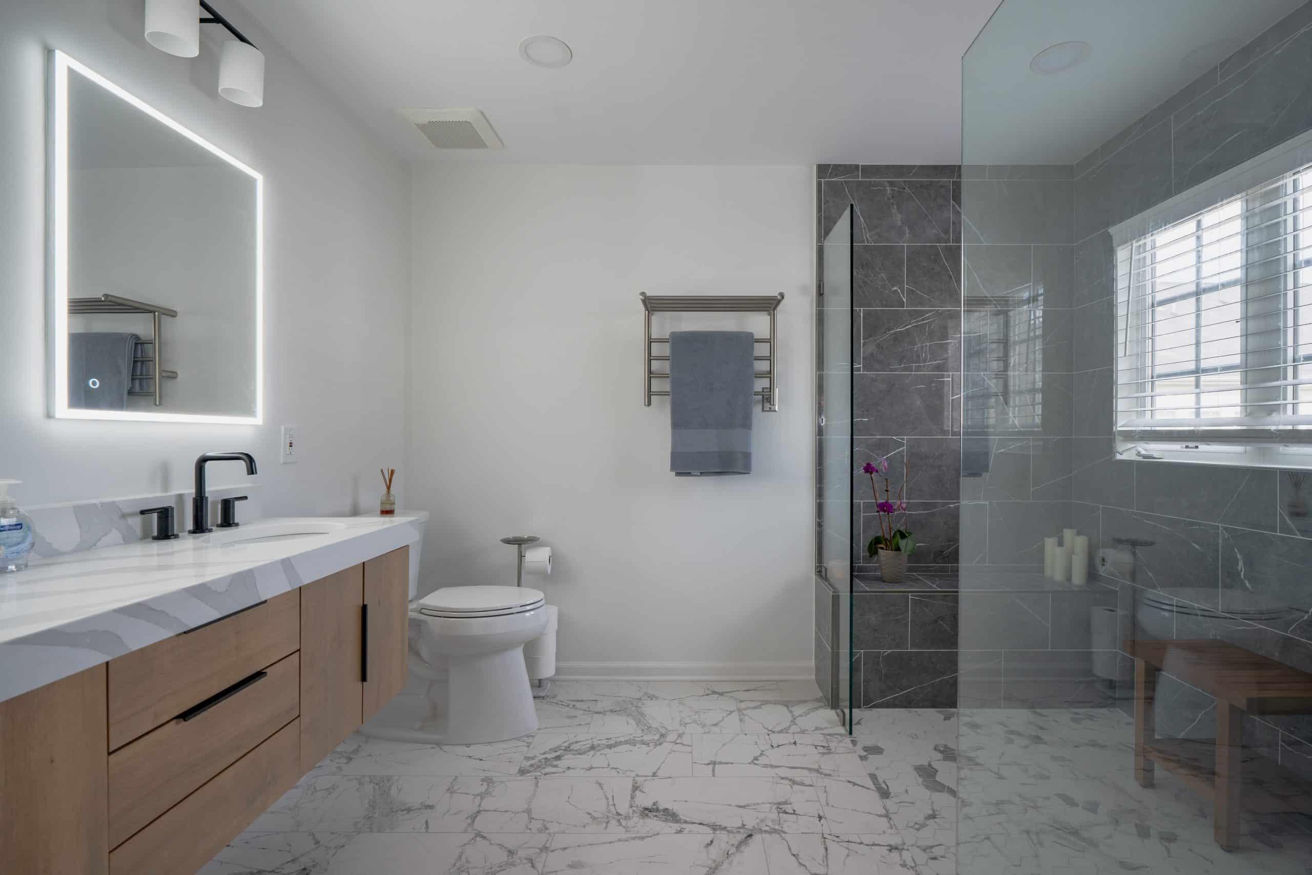 Finished bathroom remodel used with testimonial quote form
