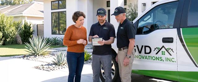 Project manager guiding a homeowner through remodeling decisions