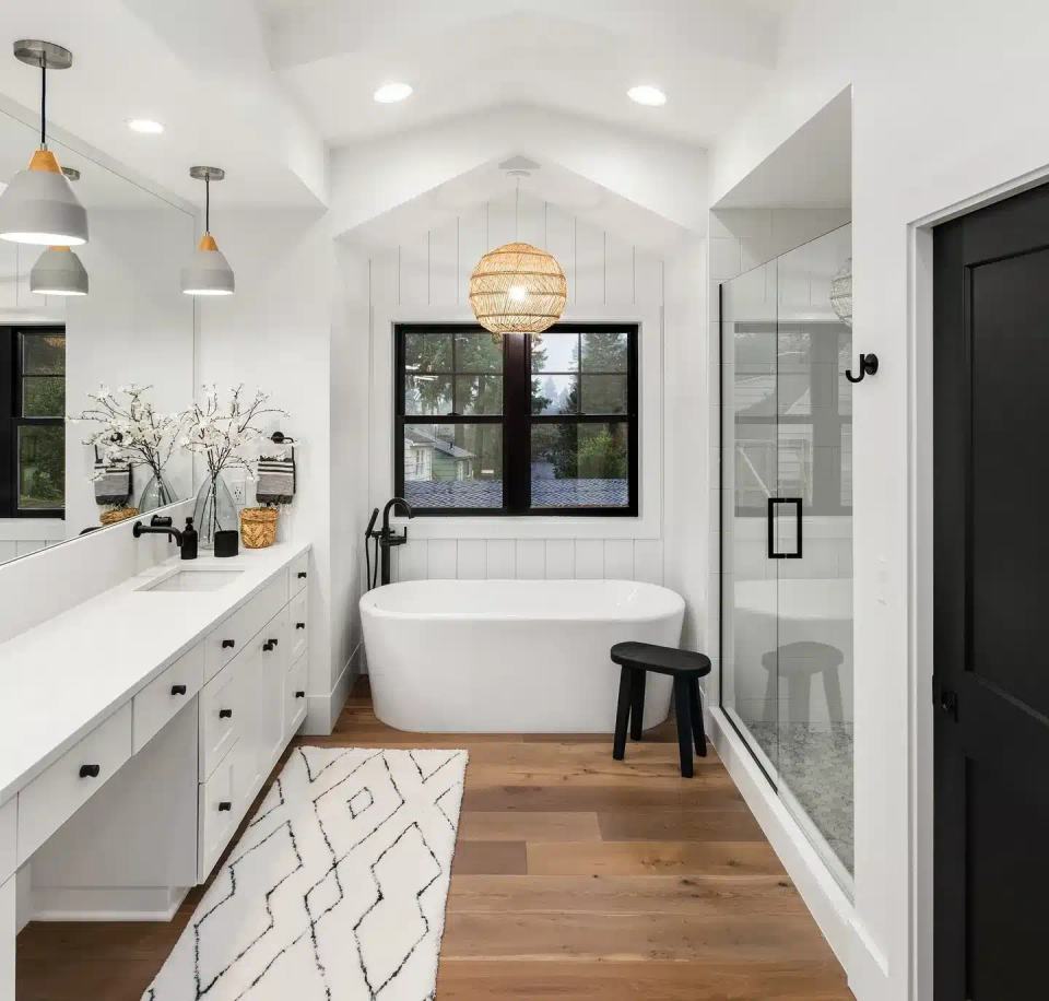 Bathroom remodeling service showcase with a bright bathroom design