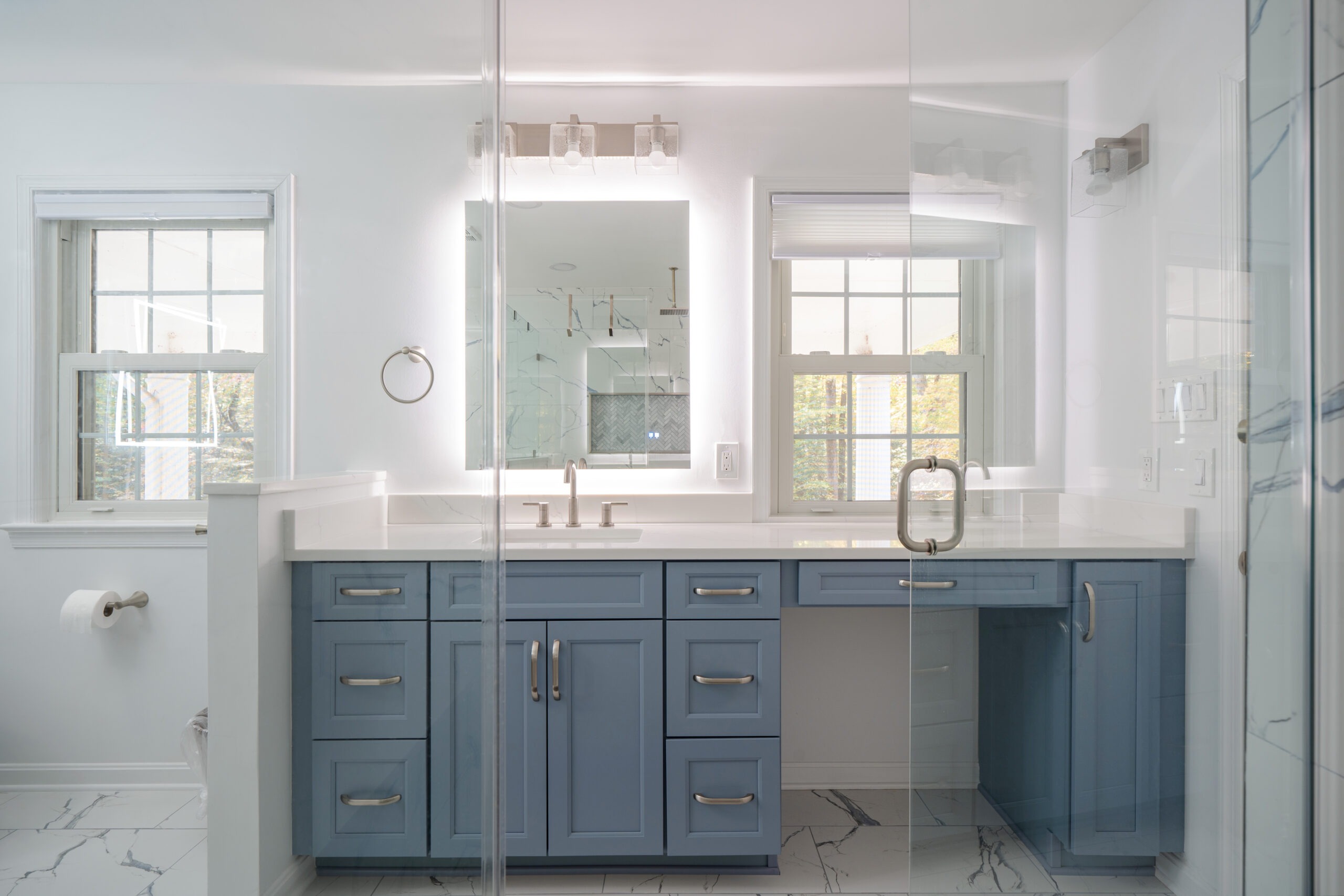 Bright bathroom remodel with walk-in shower