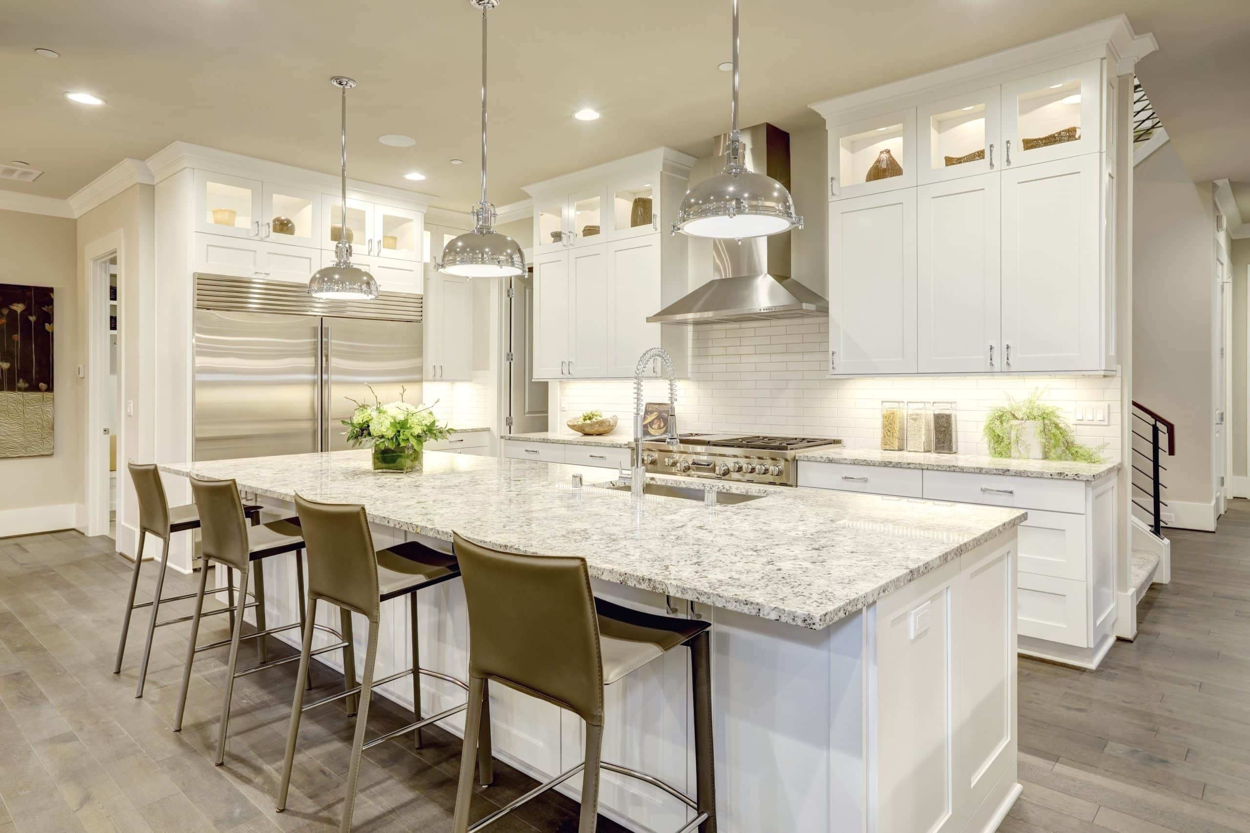 Custom kitchen remodel with island and pendant lighting