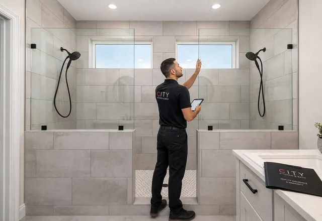 Finished luxury bathroom showing careful workmanship and material coordination