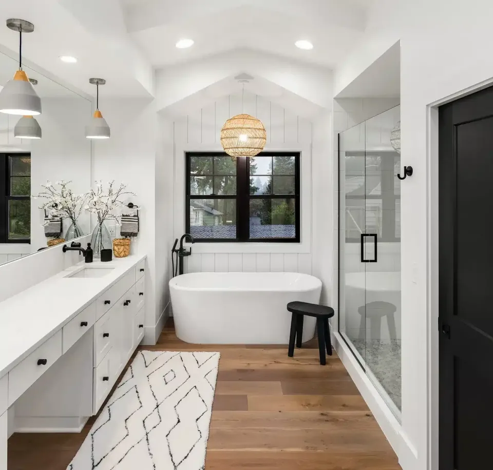 Bathroom remodeling service showcase with a bright bathroom design