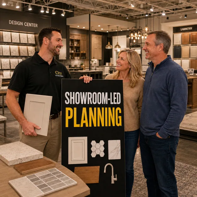 Showroom consultation table with finish planning